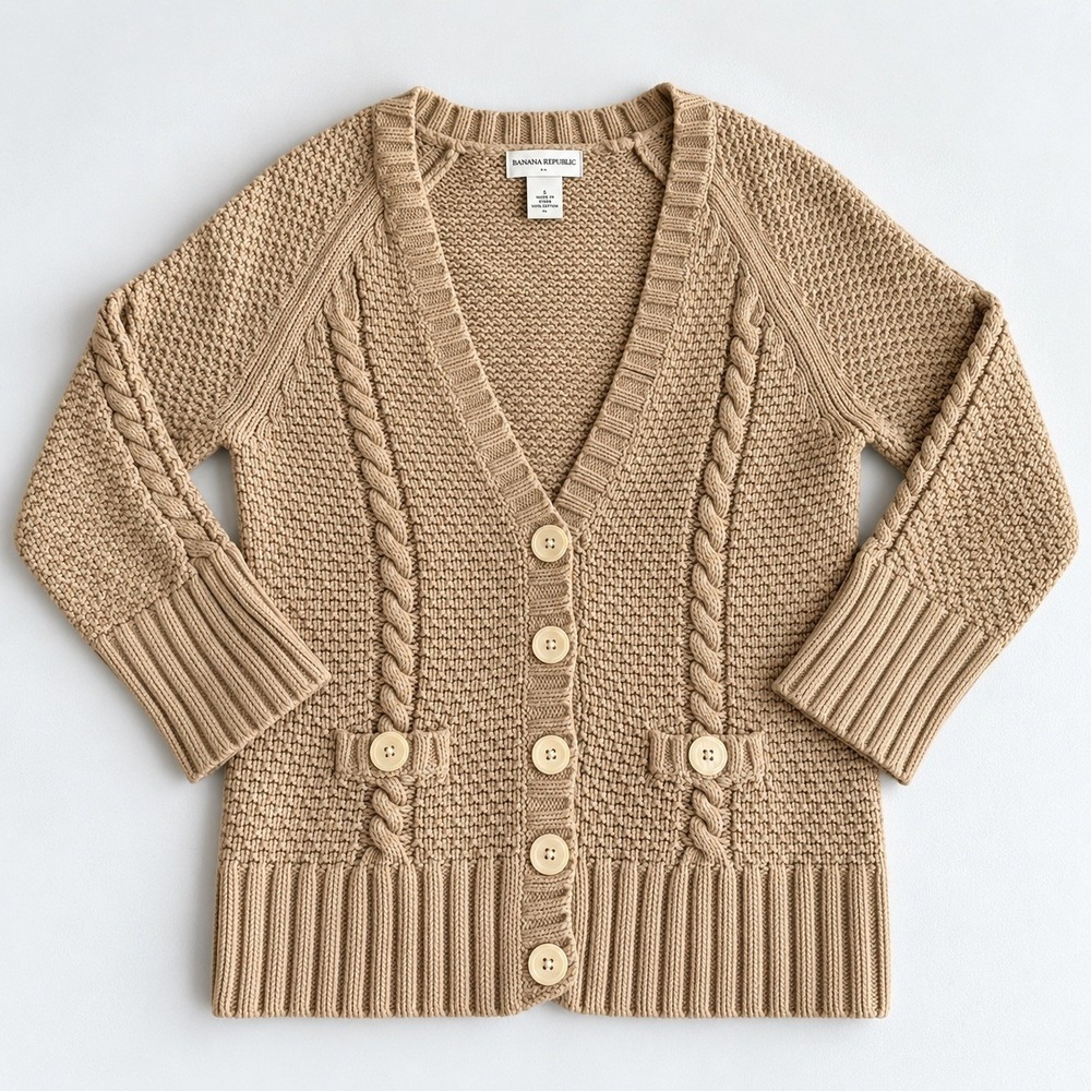 Banana Republic Women's M Beige Button Front Knit Cardigan Sweater 100% Cotton